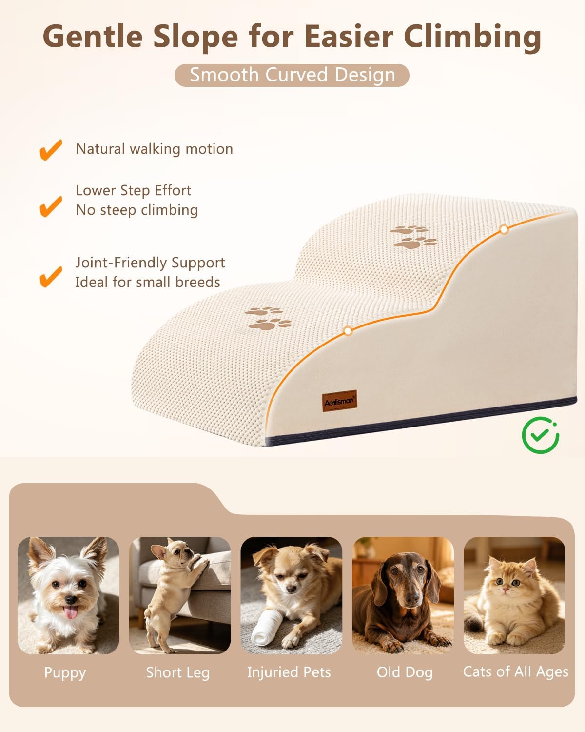 Aodisman Dog Stairs for Small Dogs, Extended 2-Step Pet Ramp for Couch