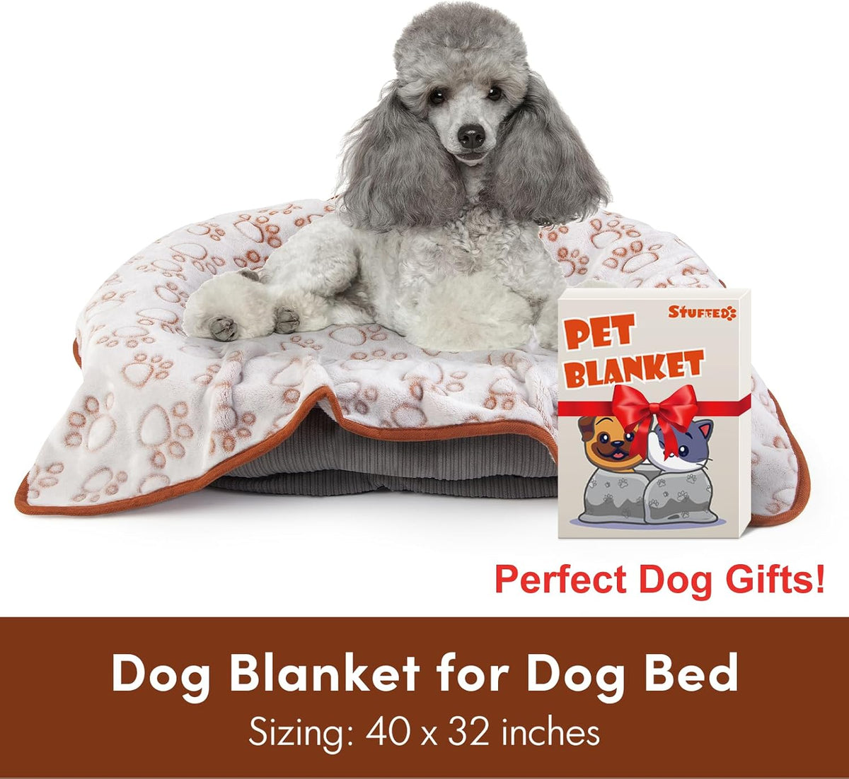 Stuffed Brown Soft Dog Blanket for French Bulldog Gifts, 32x40 inches, Premium Brown Flannel Fleece Blanket, Newborn Puppy Kitten Boy Essentials