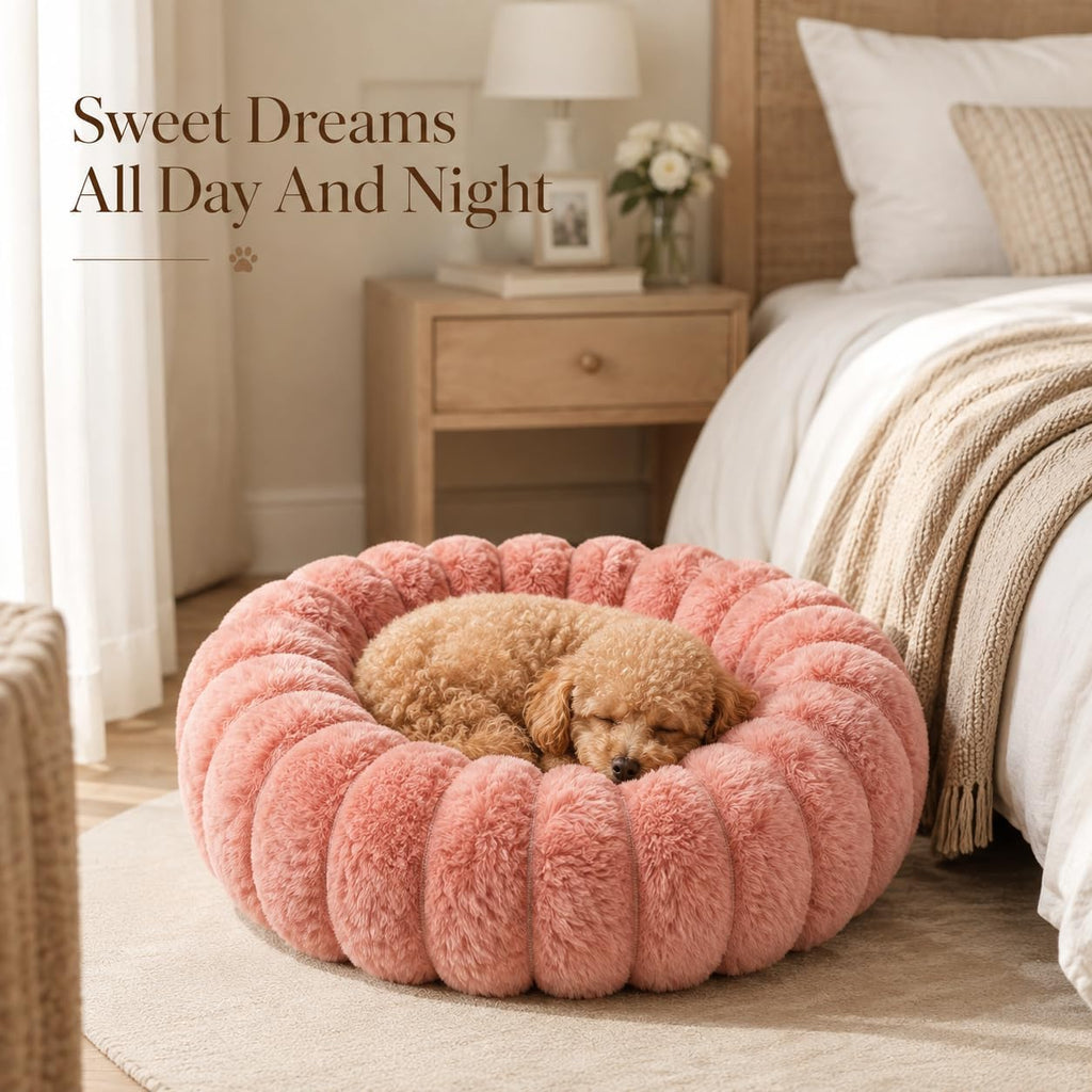 Calming Dog Bed Medium Size Dog Donut Washable Pet Bed, 31.5” Pink