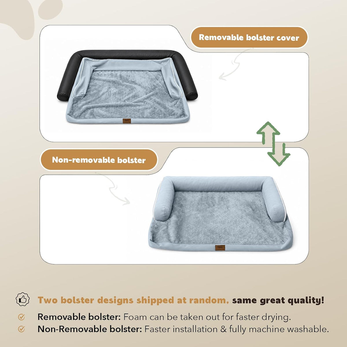 MEKIY Orthopedic Washable Dog Bed with Bolster for Medium to Large Dogs