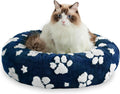 Round Cat Beds for Indoor Cats, Small Donut Dog Beds, Navy Blue, 20"