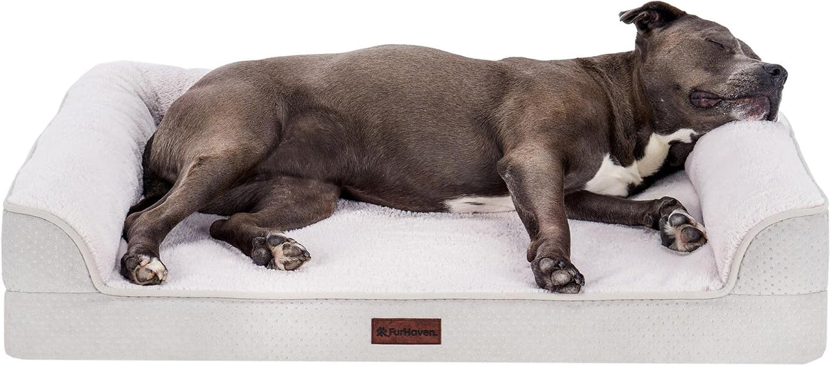 Furhaven Plush & Embossed Velvet Cooling Gel-Top Dreamer Sofa Pet Bed, Clay, Large