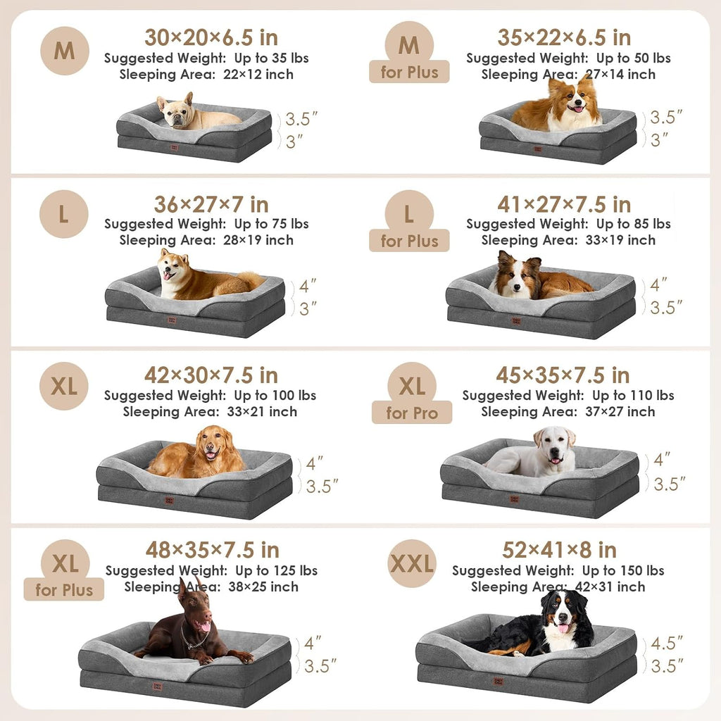 EHEYCIGA Orthopedic Dog Bed for Large Sized Dog, 45x35 Inch Large Memory Foam Dog Couch Bed with Sides, Waterproof Liner & Washable Removable Cover, Bolster Pet Sofa, Grey