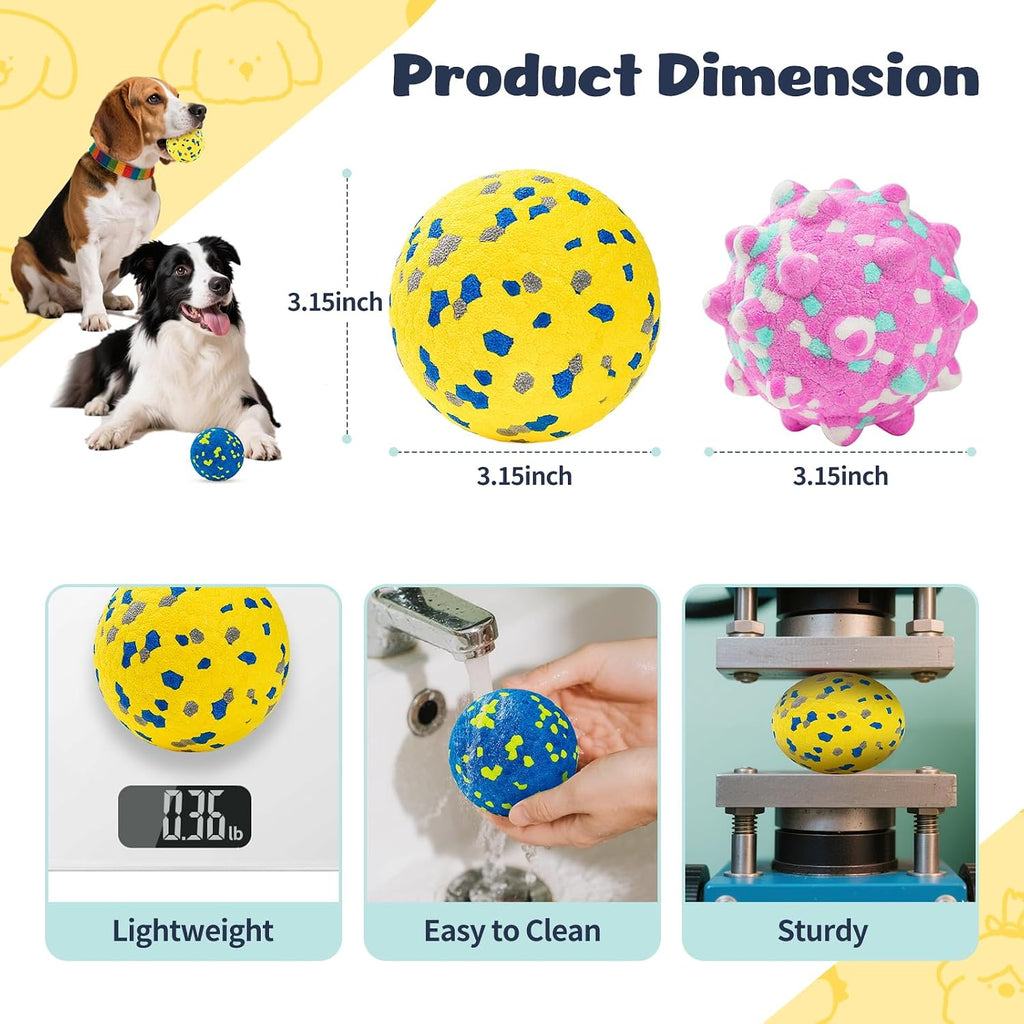 HIPPIH Dog Balls Tennis Balls, Dog Chew Toys for Aggressive Chewers ETPU | 3PCS Interactive Puppy Toys for Teething, 3'' Fetch Ball Water Toy for Small/Medium Breed,High Bouncy & Floating Dog Pool Toy
