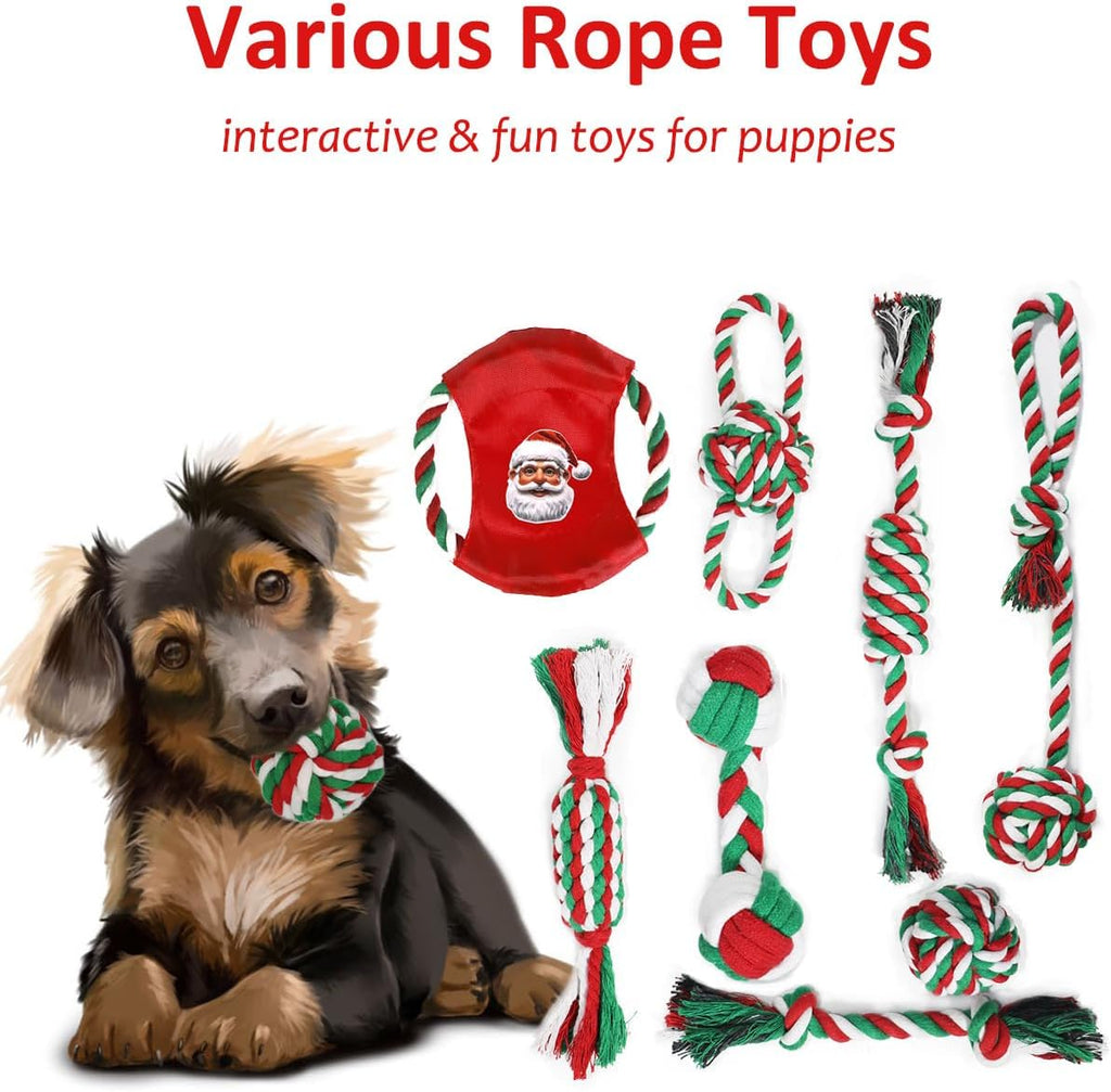 Beiker Christmas Dog Toys Bulk 15 Pack, Puppy Chew Toys for Teething Small Medium Puppies, Holiday Christmas Themed Presents Gifts Box Including Variety Tough Rubber and Rope Toys