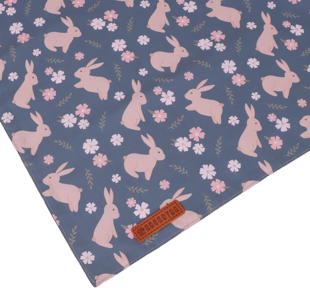 ADOGGYGO Easter Dog Bandanas, Reversible Bunny Floral Pet Scarf, Multi Size Offered, Rabbit Easter Bandana for Medium Large Dogs Pets (Large)