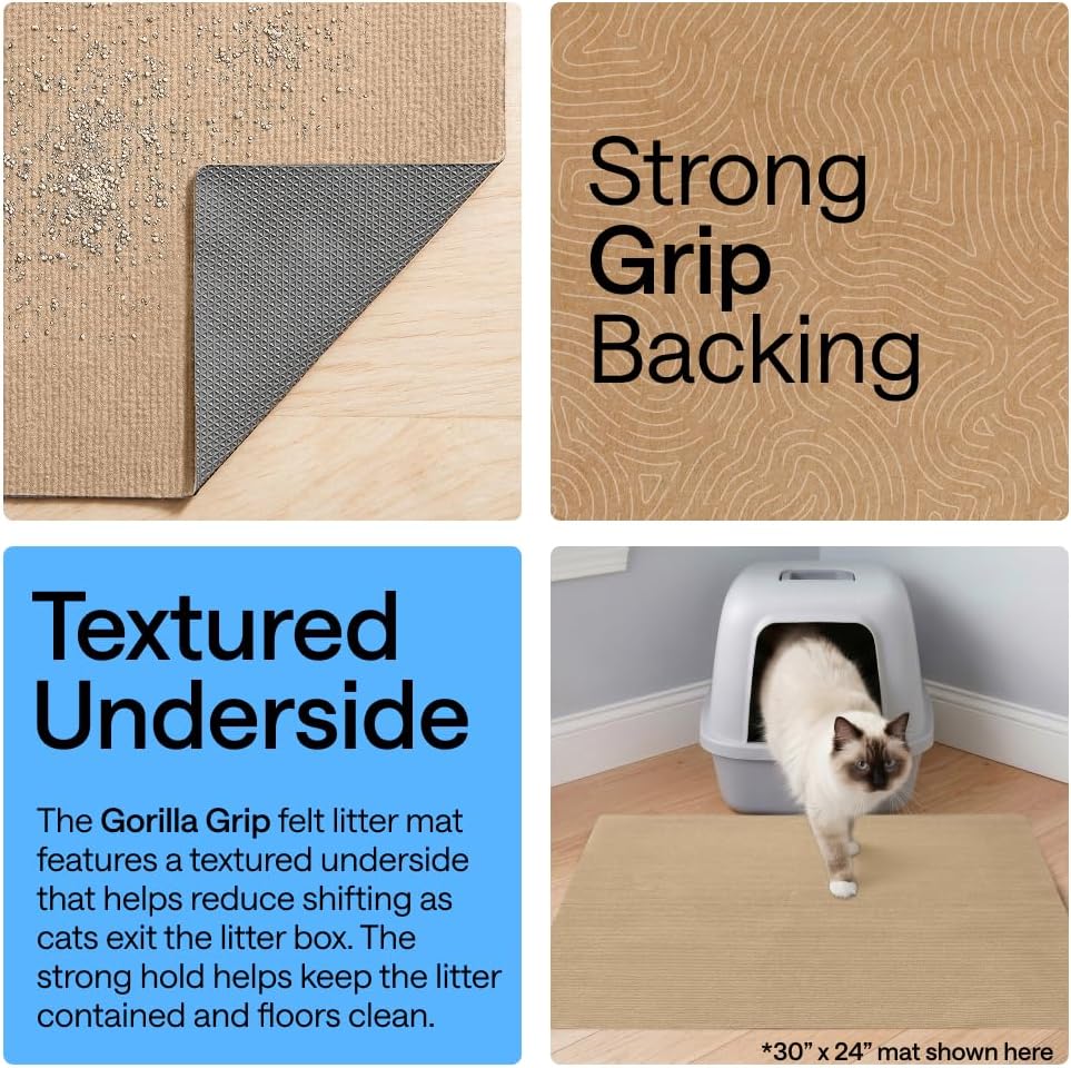 GORILLA GRIP Cat Litter Mat, Soft Felt Scatter Catcher, 30x24, Beige