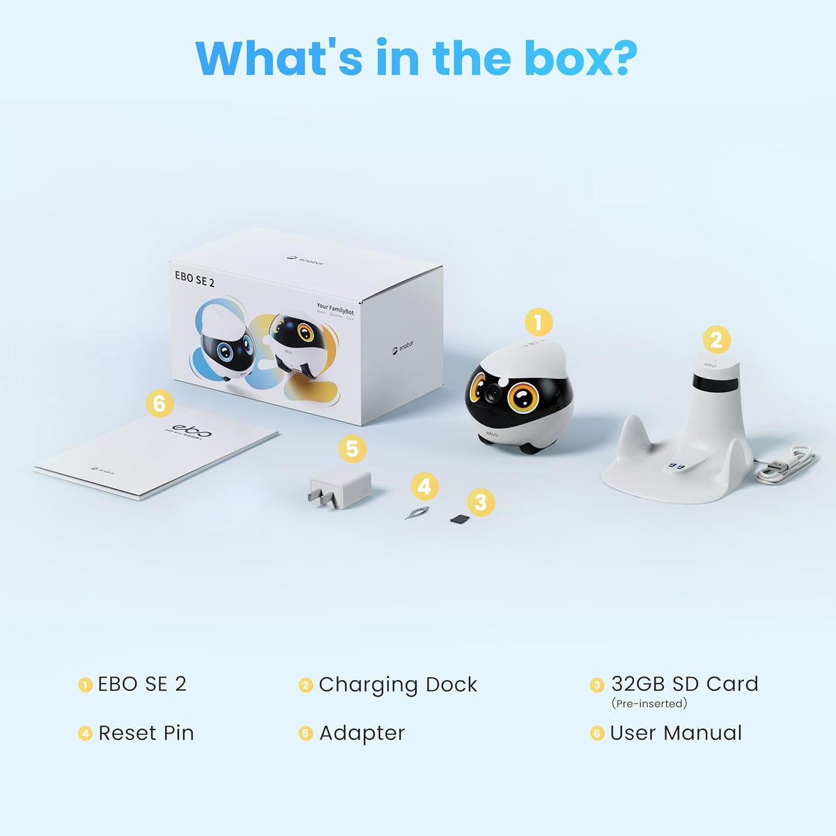 Enabot EBO SE 2 Mobile Pet Camera: 2K Home Robot Companion (Yellow Eyes)