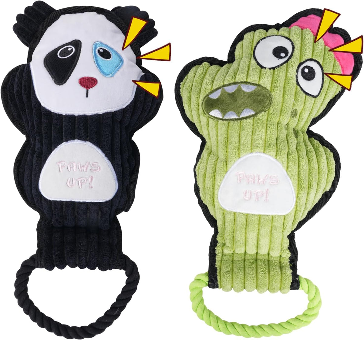 2-Pack Crinkle and Squeaky Dog Toys & Tough Tug of War Set - No Stuffing Chew-Resistant Plush Toys to Keep Them Busy, Best Birthday Gift for Small/Medium/Large Breeds (Panda & Dino)