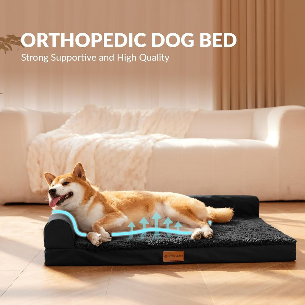 Patas Lague Orthopedic Large Dog Bed Washable Pet Sofa Bed 56''X40''Black
