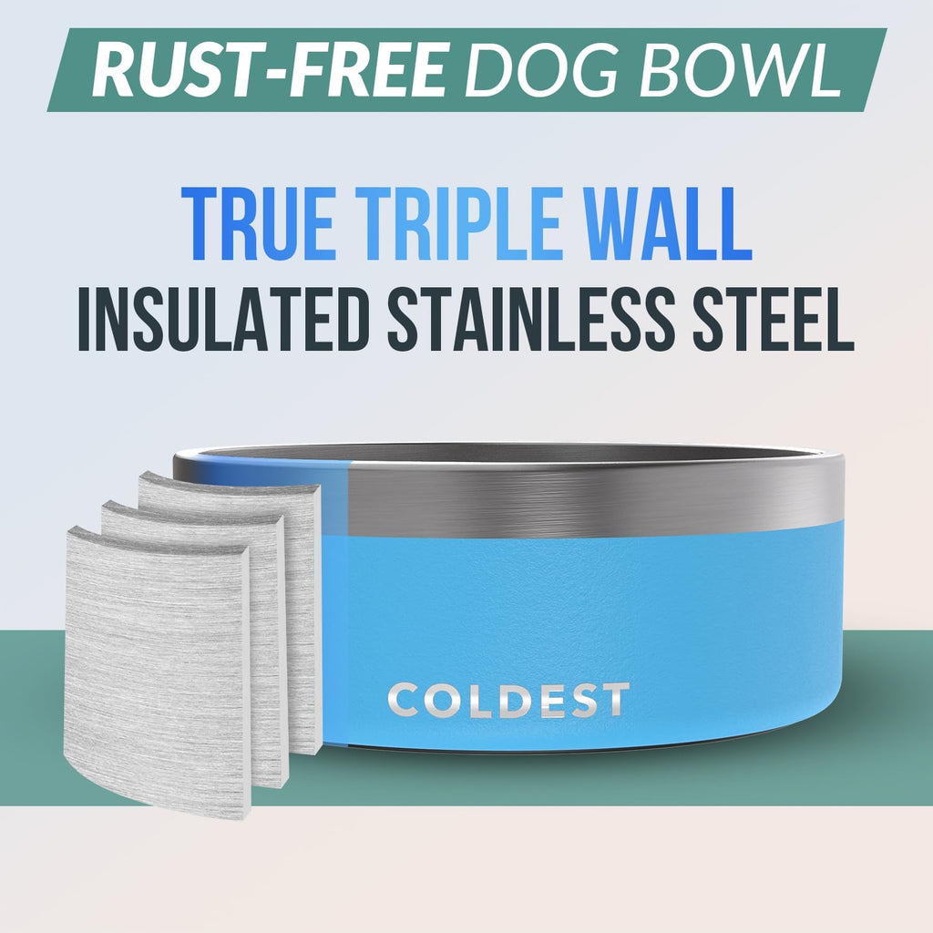Coldest Dog Bowl - Anti Rust Metal, Non Slip, 3 Layers Insulated Stainless Steel Dog Bowls - Spill Proof & Heavy Duty - Water Bowl for Dogs, Cats & Pets, Dish Washer Safe (64 oz, Celestial Blue) 