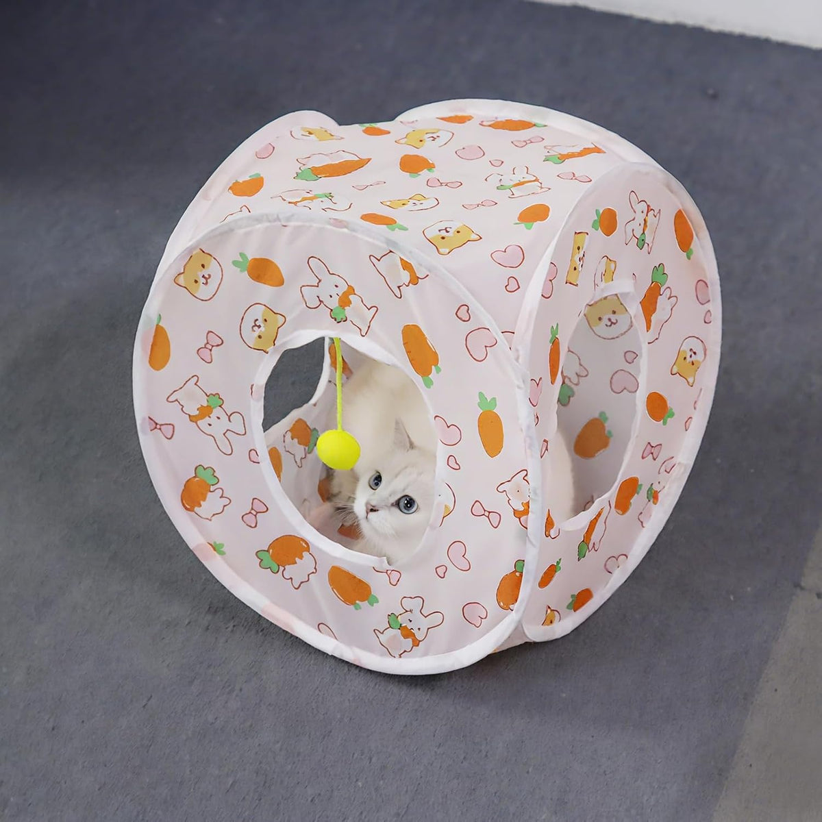 Andiker Cat Tent, 3 Holes Safe and Strong Cute Cats Tunnel Collapsible Easy to Carry Cat House for Indoor Cats Kittens Hiding Playing Training Sleeping (Square Carrot)