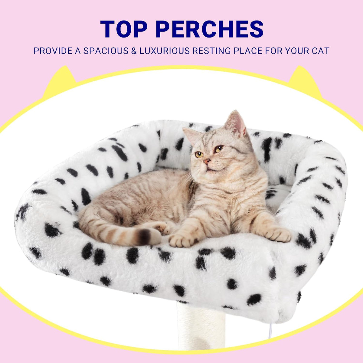 Allewie 73in Fan-Shaped Space-Saving Corner Cat Tower/Multi-Level Tall Cat Tree for Indoor Kitties/Cozy Baskets/Condos/House/Perches/Sisal Scratching Posts/Pet Activity Center/White & Black Spot