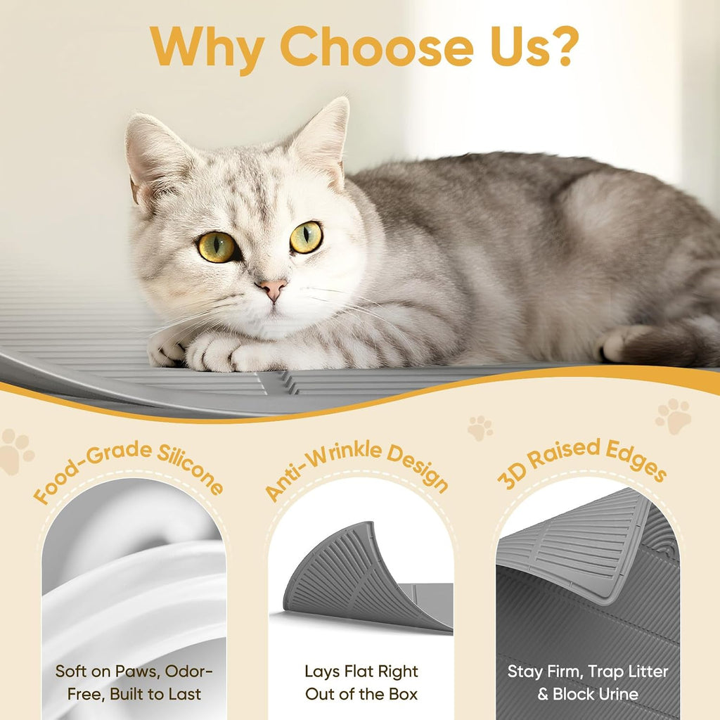 TRZZ XXL Cat Litter Mat, Large Silicone Waterproof Mat, Light Gray