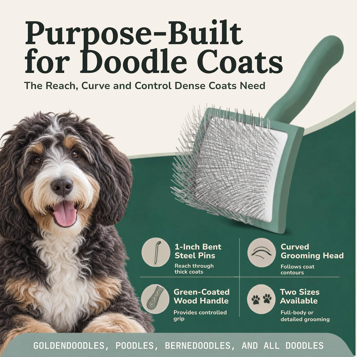 Freshly Bailey Doodle Brush, Large Slicker Brush for Dogs, Wood Handle