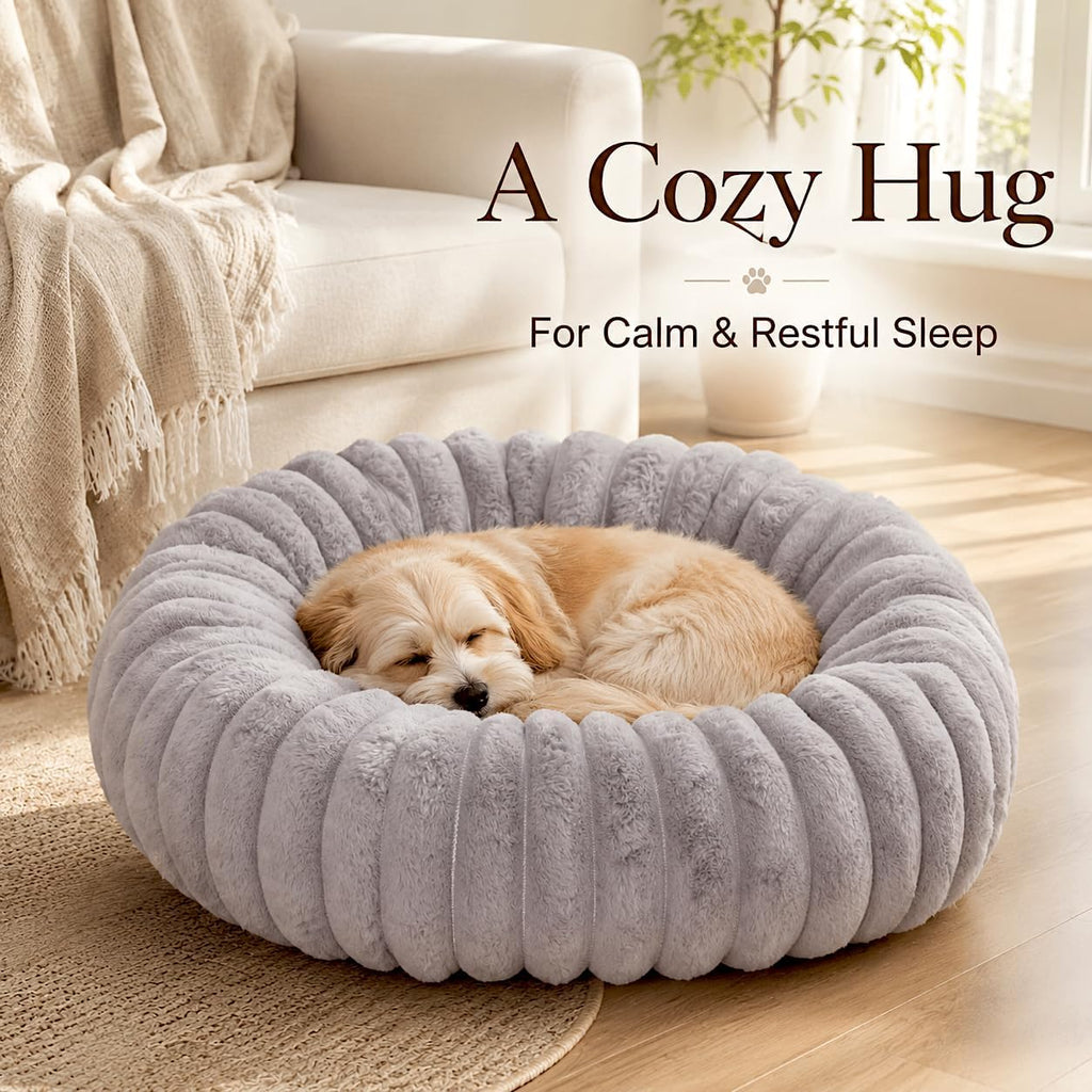 Calming Dog Bed Medium Size Dog Donut Washable Pet Bed, 31.5” Grey