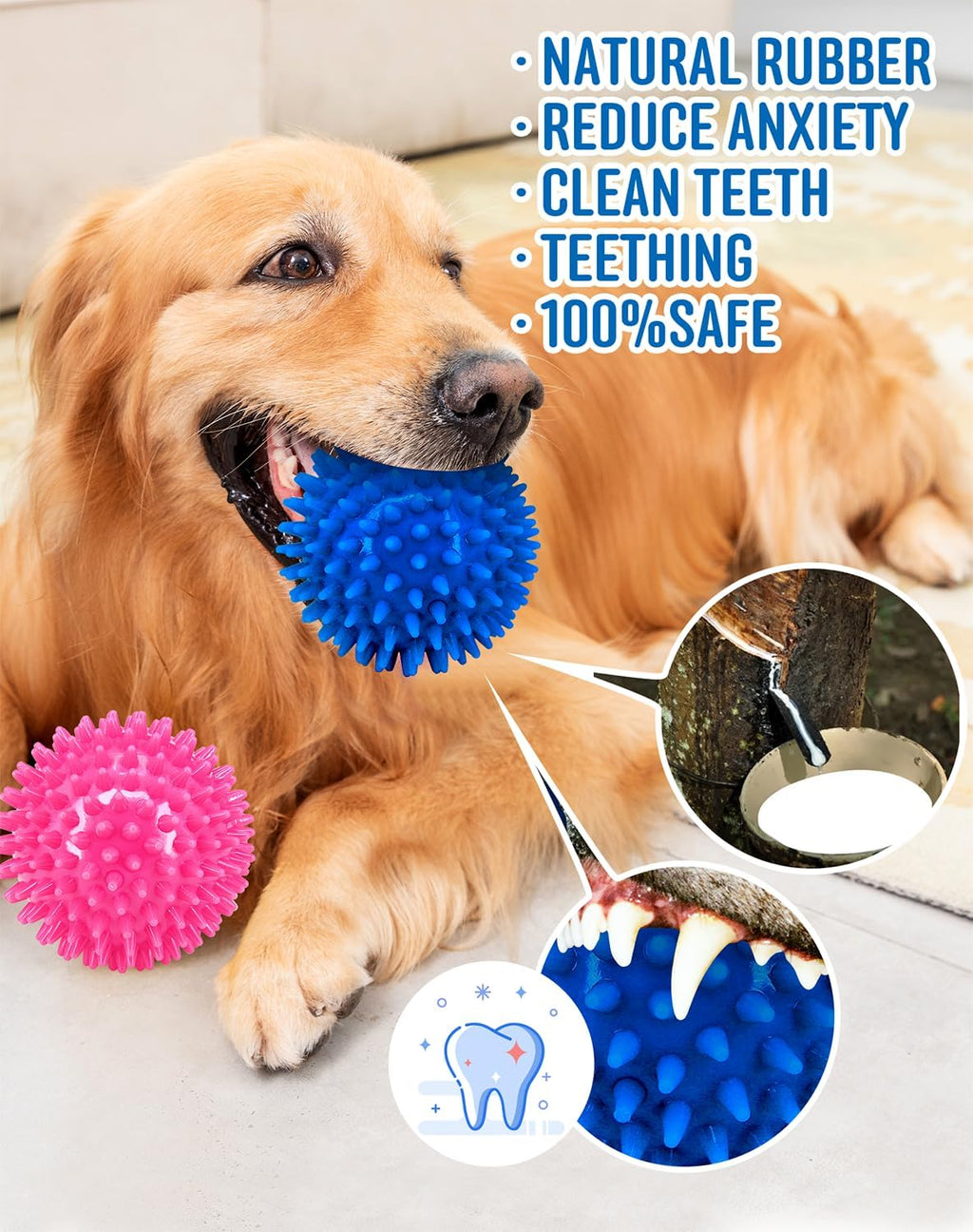 Pweituoet 4.5” Heavy Duty Squeaky Dog Balls for Medium Large Dogs, Dog Toys for Aggressive Chewers, Spike Ball Toys for Clean Teeth and Training(2 Pack) (4.5" red and Blue)