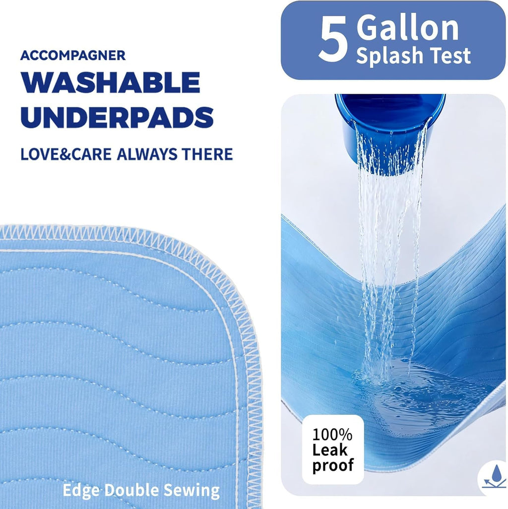Accompagner Incontinence Bed Pads Washable Waterproof, Ultra-Absorbent Reusable Underpads for Diaper Changing, Nursing, Bedridden, Adults, Seniors, Kids and Dogs (Blue, 36"x54"(Pack of 2))