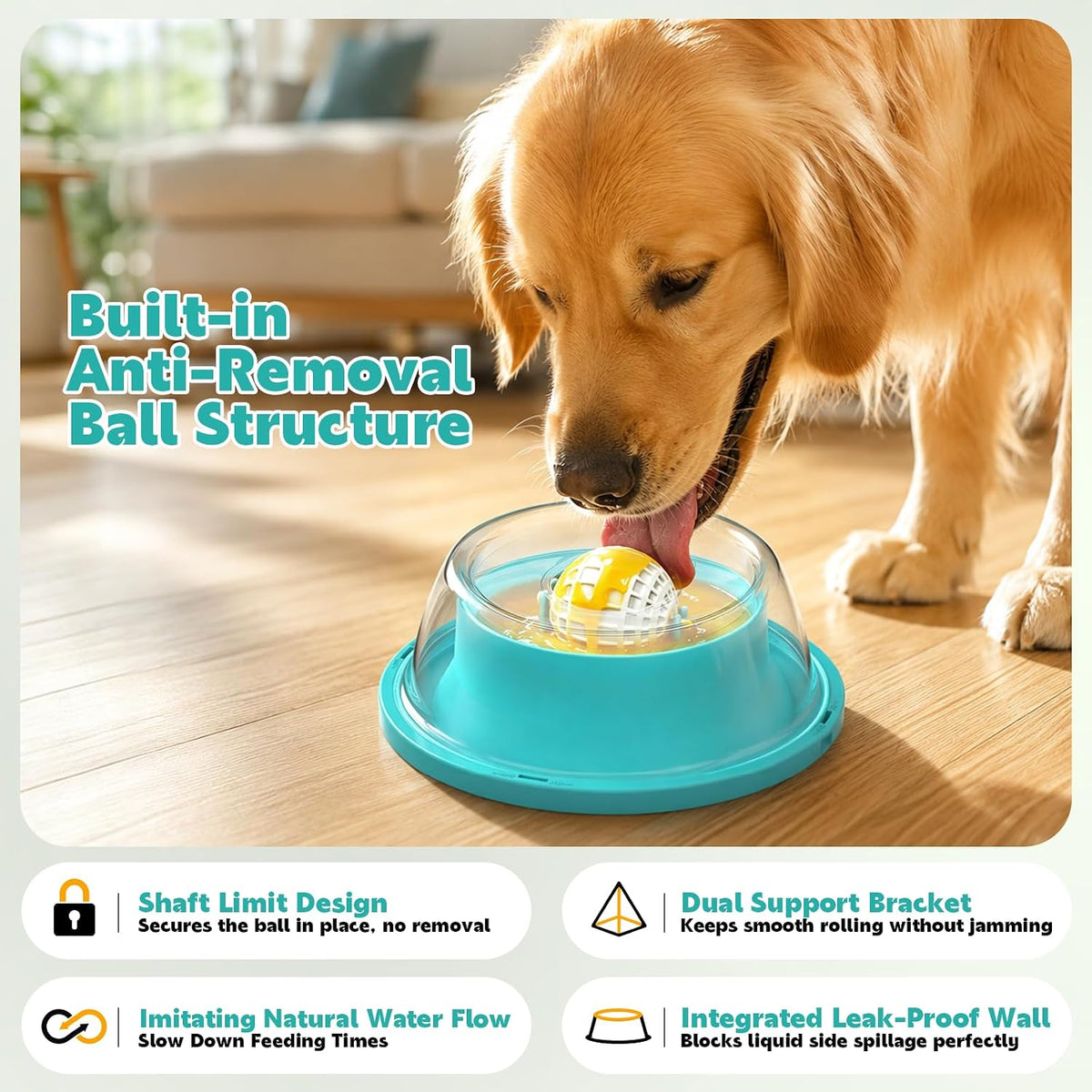 Slow Feeder Dog Licking Bowl, Anti-Removal Ball Liquid Feeding Bowl, No-Spill Leak-Proof & Jam-Free Rolling, Food-Grade Detachable Design, 10oz Capacity for Large Medium Small Dogs and Cats
