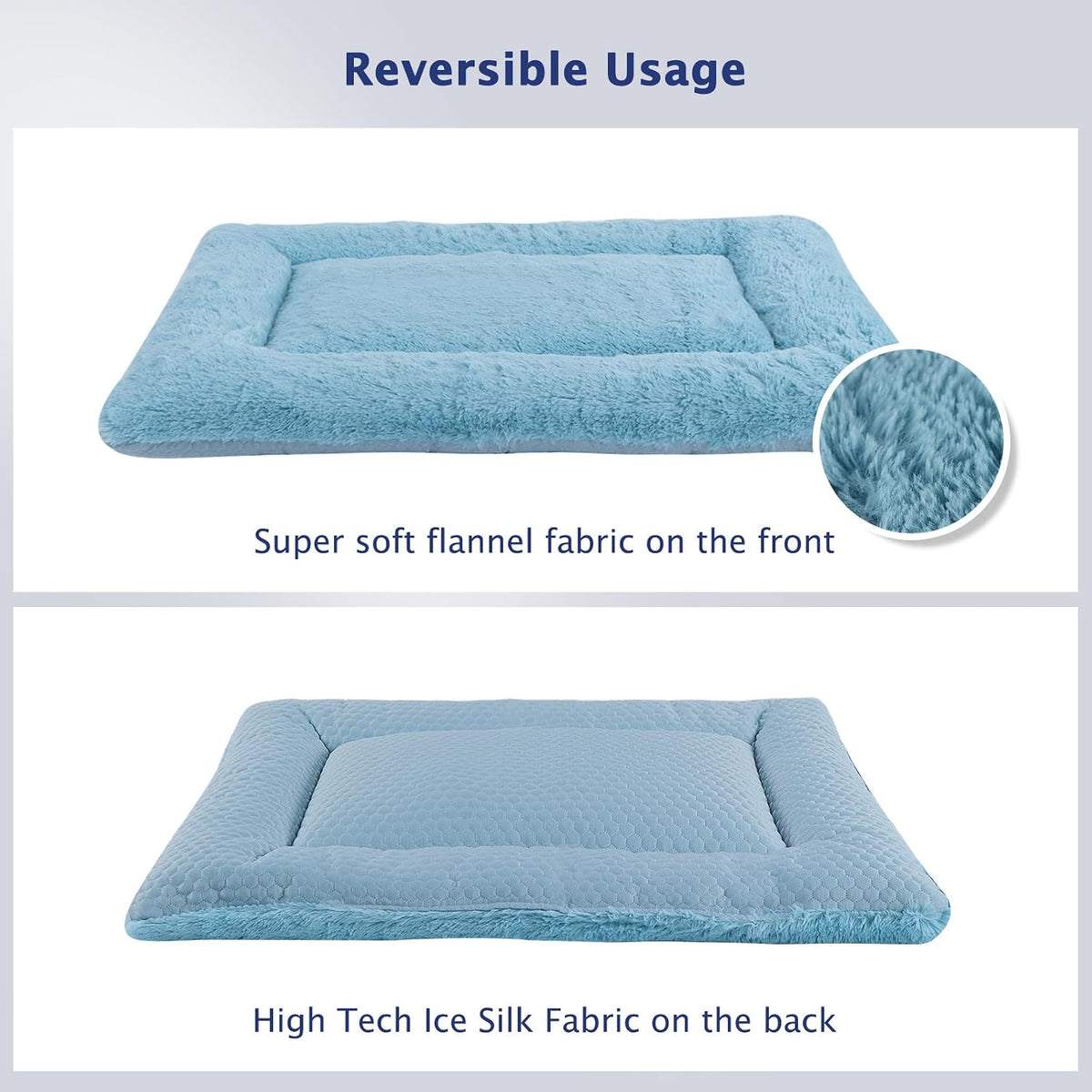 Dog Bed Mat, Crate Pad Reversible,Soft Kennel Pad, Washable Dog Crate Mat (Cool and Warm),Pet Sleeping Mattress for Small Medium Dogs XB009 (24''x18'',Blue)