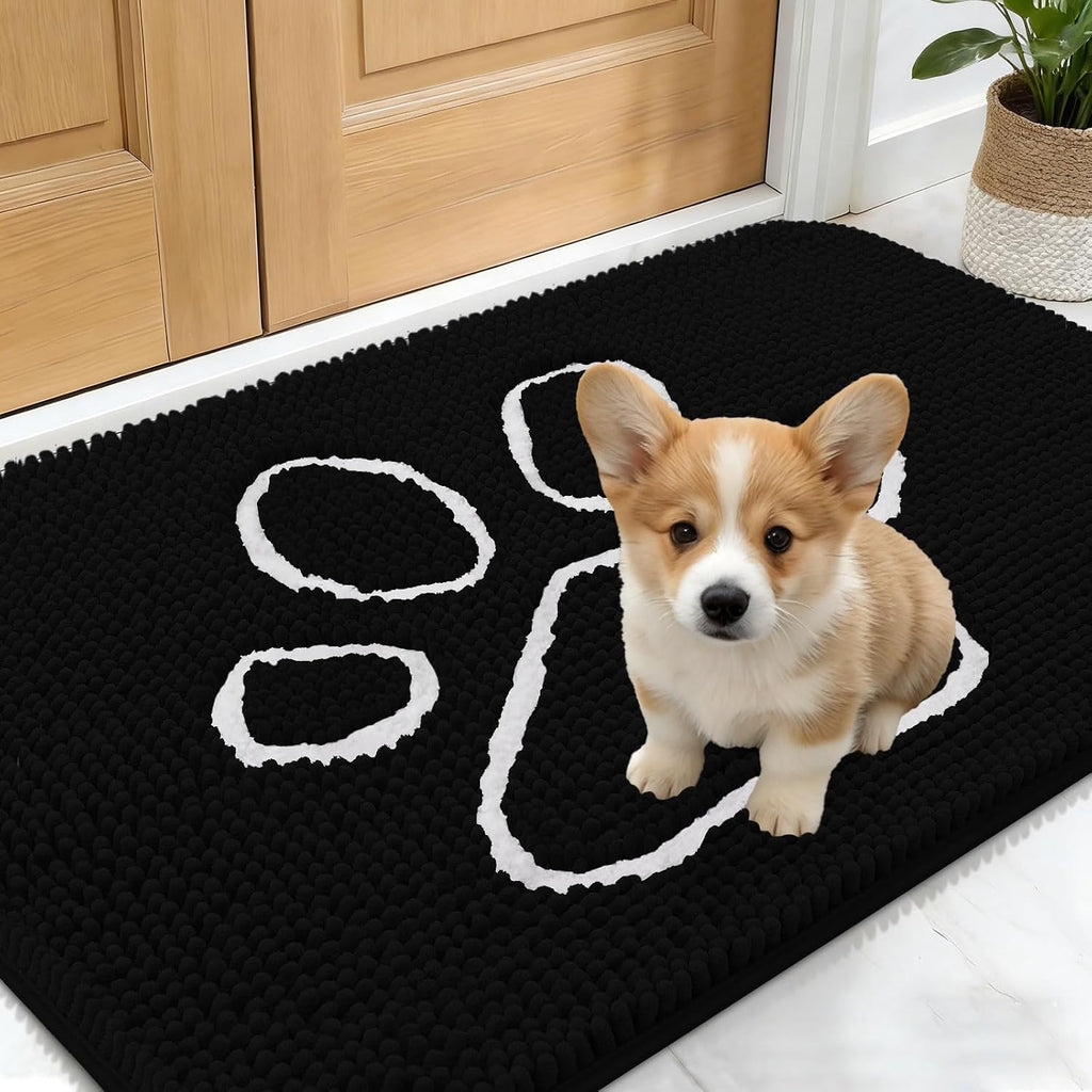 OLANLY Dog Door Mat for Muddy Paws 24x16, Paw Print Design Chenille Mud Mat