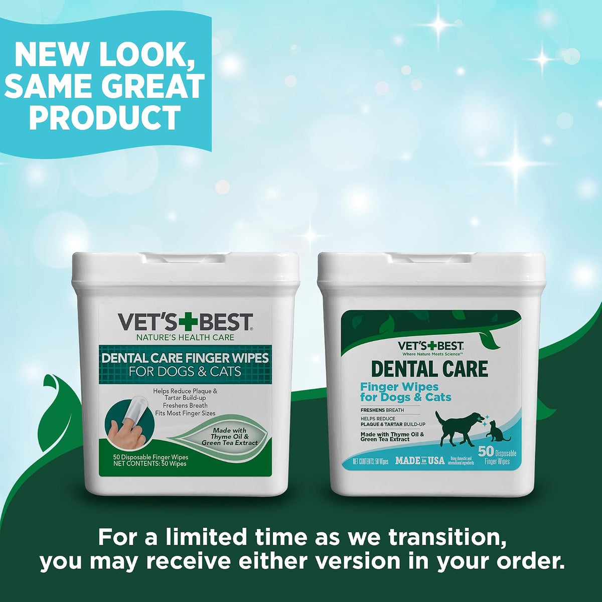Vet's Best Dental Care Finger Wipes (2 Pack) for Dogs & Cats - 50ct