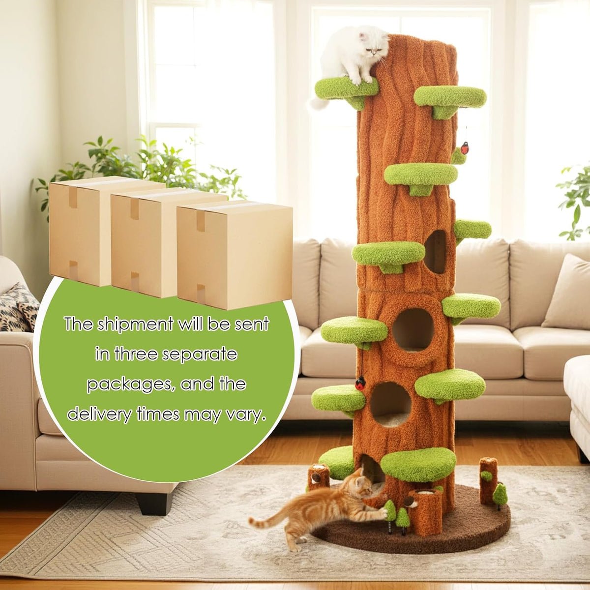 NUNU LAB Large Cat Tree for Indoor Cats – Multi-Level Solid Wood