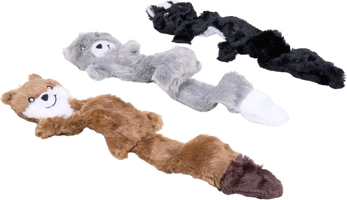 ZippyPaws Skinny Peltz No Stuffing Dog Toy Pack to Keep Them Busy - 18" | For Medium and Large Dogs, Squeaky Pet Toys, Unstuffed Chew Toys, Soft Plush Variety Pack, Weasel, Skunk, and Wolf