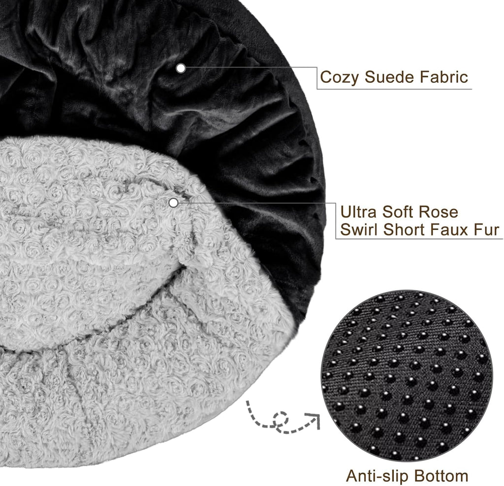 JOEJOY Small Dog Bed Cat Bed with Hooded Blanket, Cozy Cuddler Luxury Puppy Pet Bed, Donut Round Calming Anti-Anxiety Dog Burrow Cave Bed - Anti-Slip Bottom and Machine Washable 26 inch