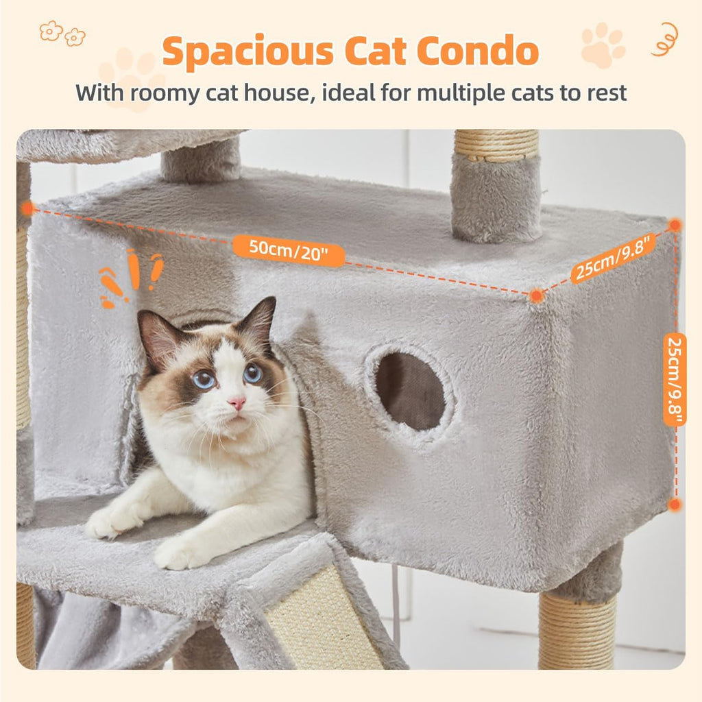 Taoqimiao Sturdy Cat Tree, 58In Cat Tower for Indoor Cats Large Adult