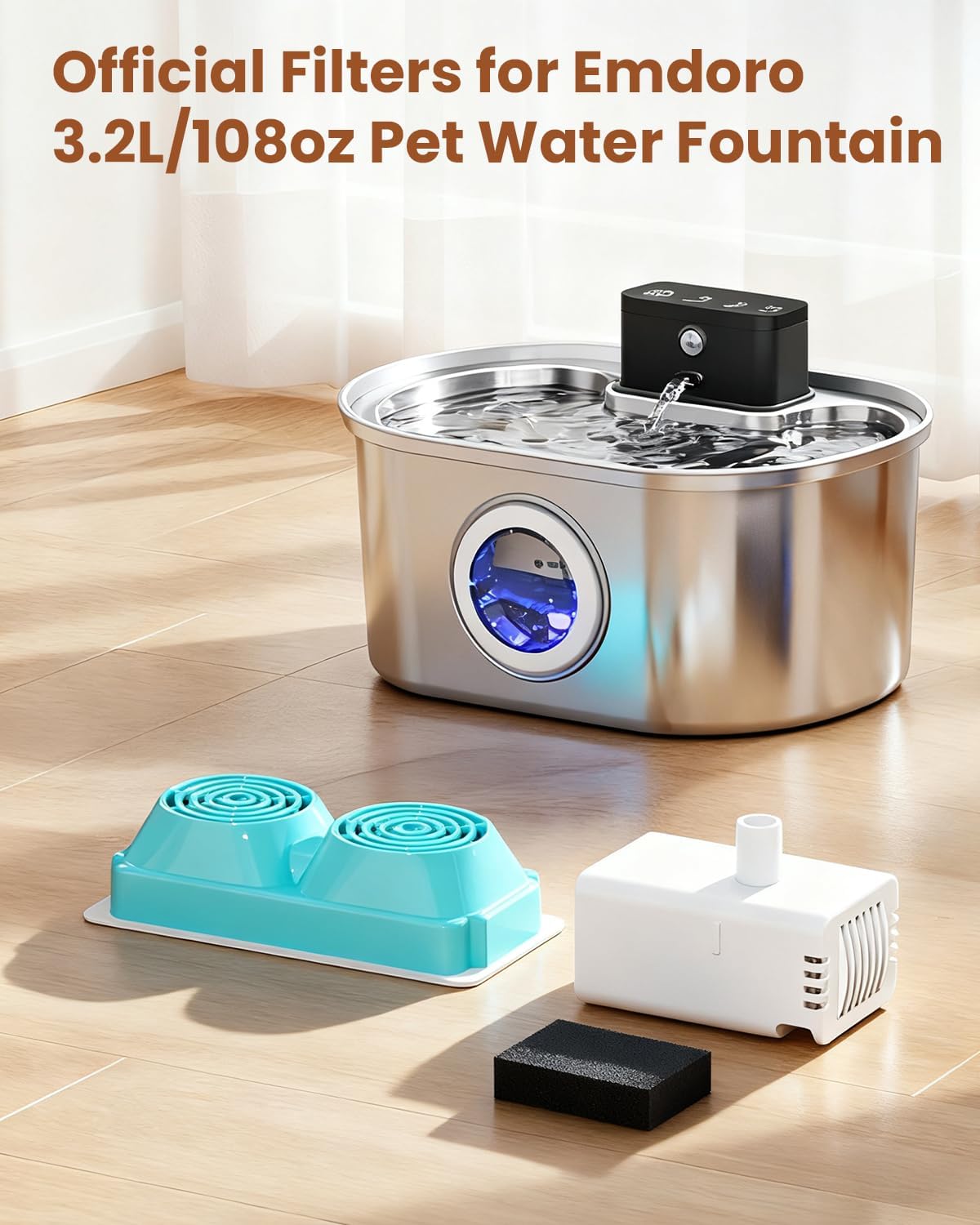 Official Replacement Filters for 3.2L/108oz Cordless Cat Fountain