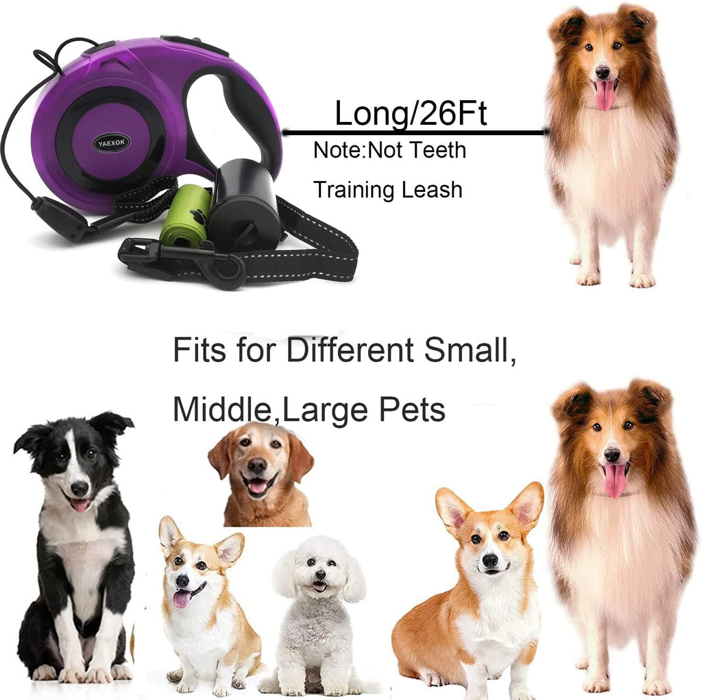 Heavy Duty Retractable Dog Leash 26ft,Pet Long Walking Leashes Leads for Small Medium Large Dogs Doggie Up to 110lbs (Purple)