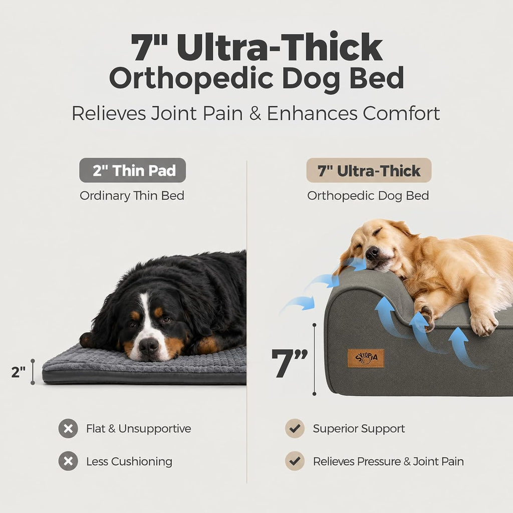 Sytopia XXL 35D Memory Foam Dog Bed for Extra Large Dogs – 7" Thick Orthopedic Pet Couch for Seniors and Big Breeds up to 150 Pounds, with Waterproof Liner & Washable Cover, 50"x 34"x 7", Dark Grey
