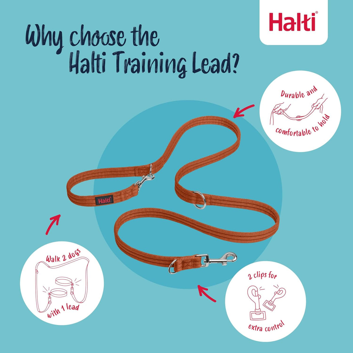 Halti Training Dog Leash | Size L, Burnt Orange | 2m Length