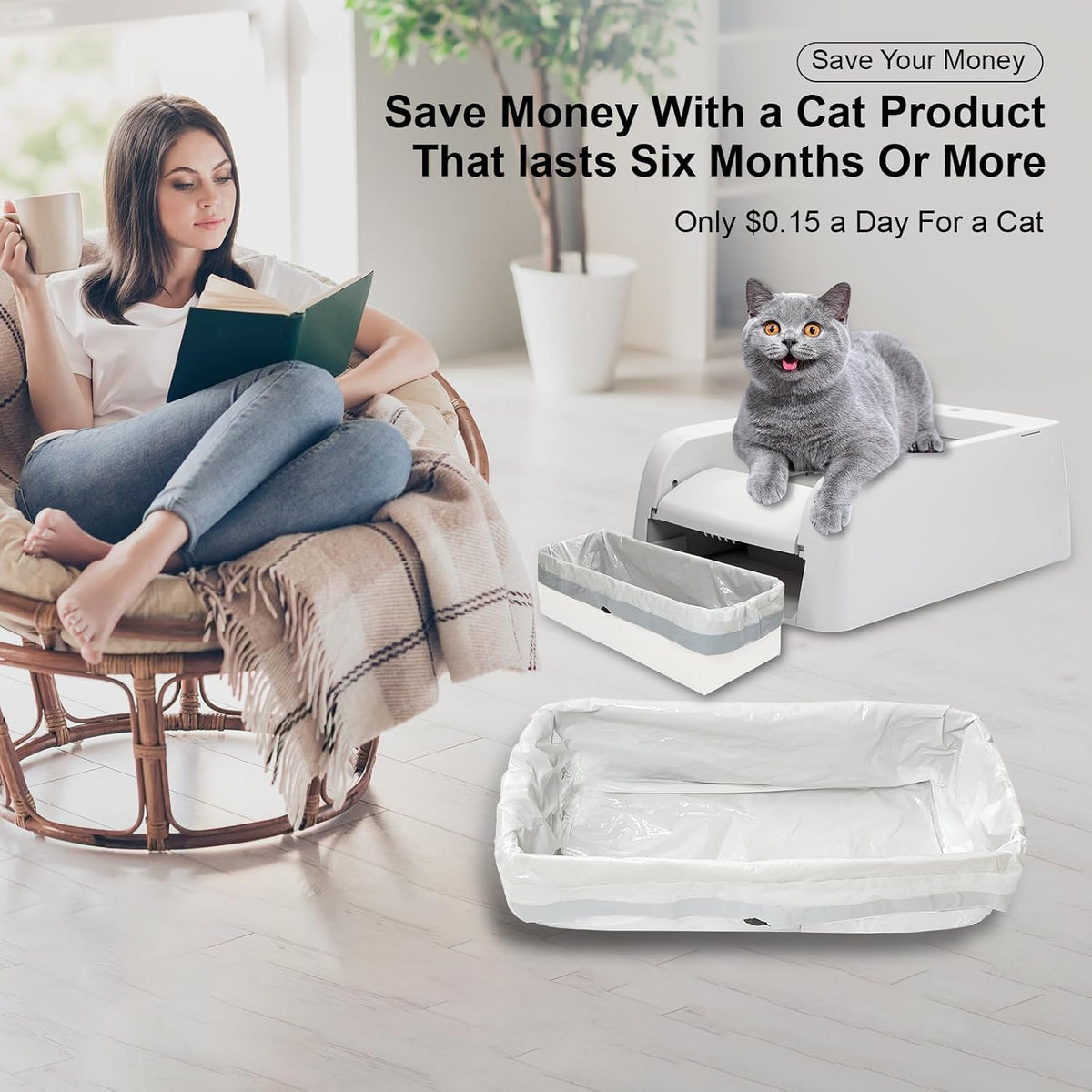 Cat Litter Box Liners for PetSafe Clumping Self-Cleaning Litter Box, Drawstring Litter Box Liner, Replaceable Cat Waste Bag, Easy Cleanup (50 Count)