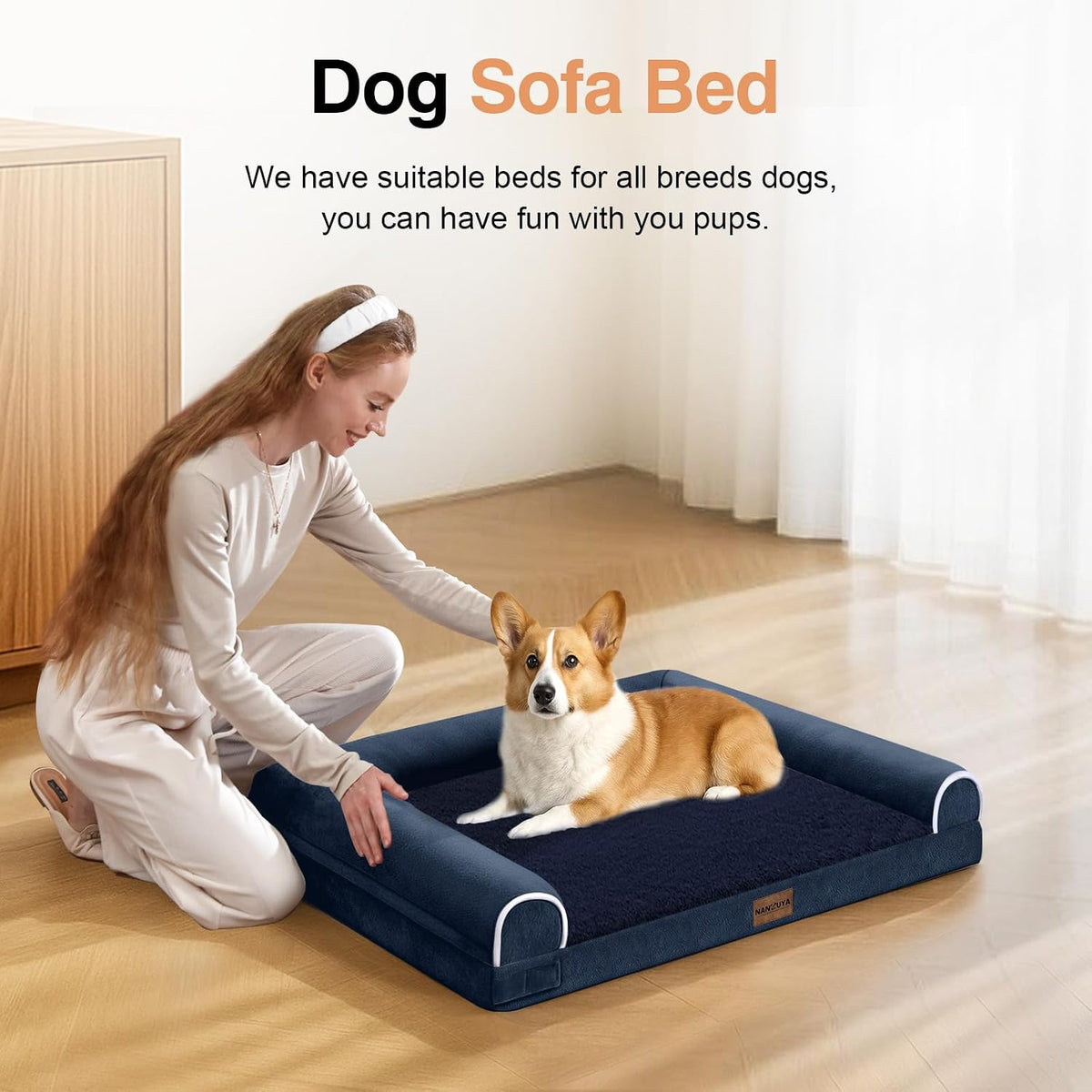 NANUYA Orthopedic Dog Bed for Medium Dogs, 30 x 20 Inch, Navy Blue