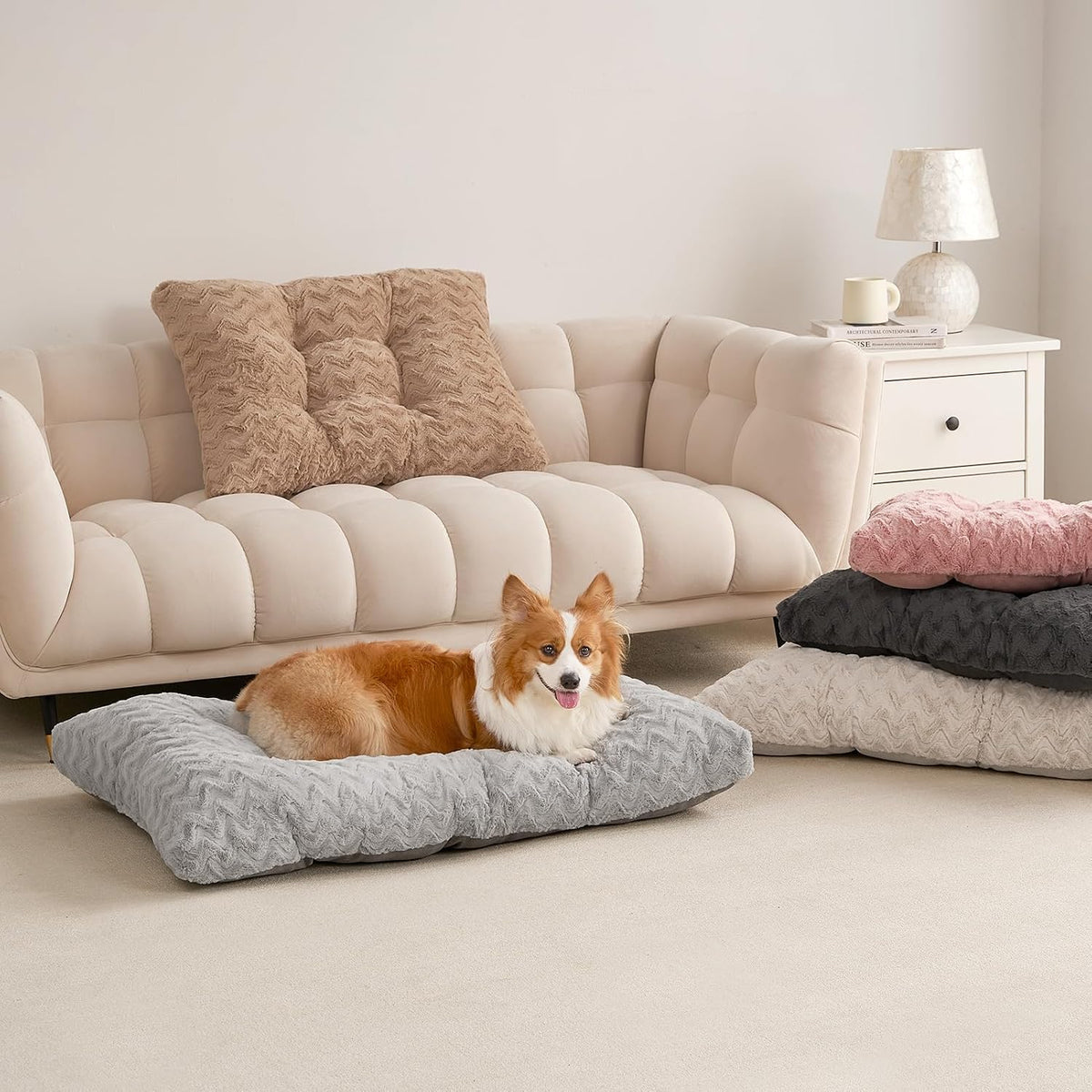 EHEYCIGA Washable Large Dog Bed for Crate, 35x23 Inch Pet Bed, Camel
