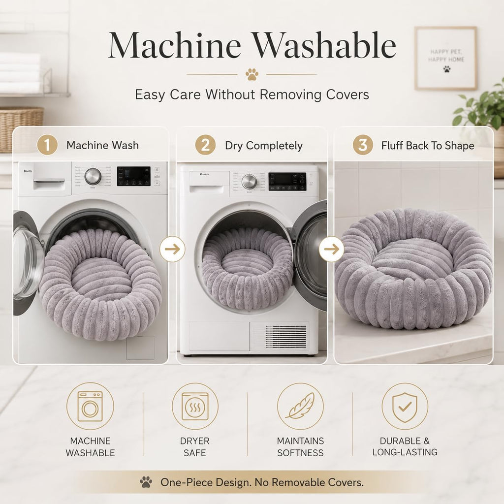 Calming Dog Bed Medium Size Dog Donut Washable Pet Bed, 31.5” Grey