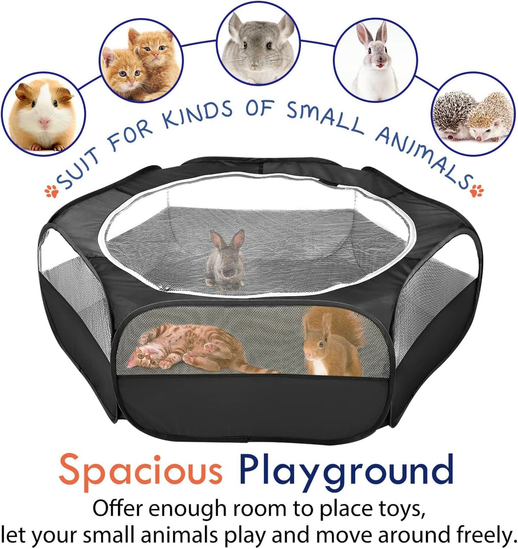 Pawaboo Small Animal Playpen, Waterproof Portable Pet Cage Tent, Black