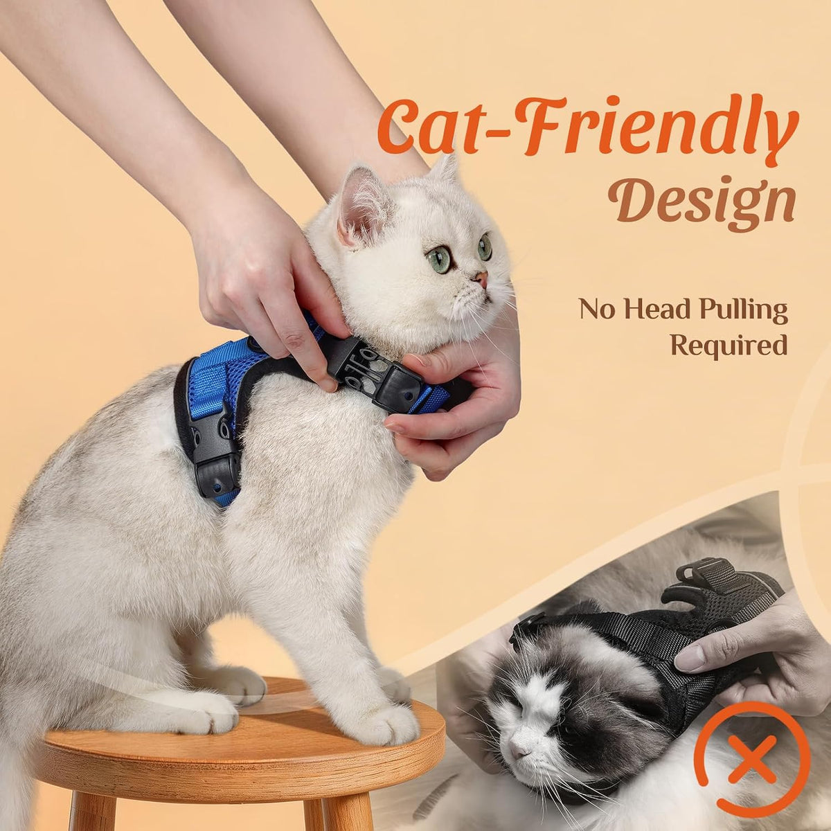 Dooradar Cat Harness and Leash Set with Neck Release Buckle, Royal Blue