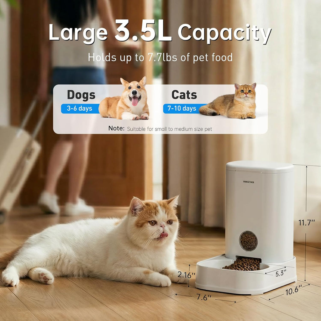 PAWGETHER® Gravity Cat Feeder, 1 Gallon/3.5L Dog Food Dispenser, No-Electricity Automatic Pet Feeder, Auto Refill Food Bowl for Cats & Small, Medium Dogs Easy to Fill