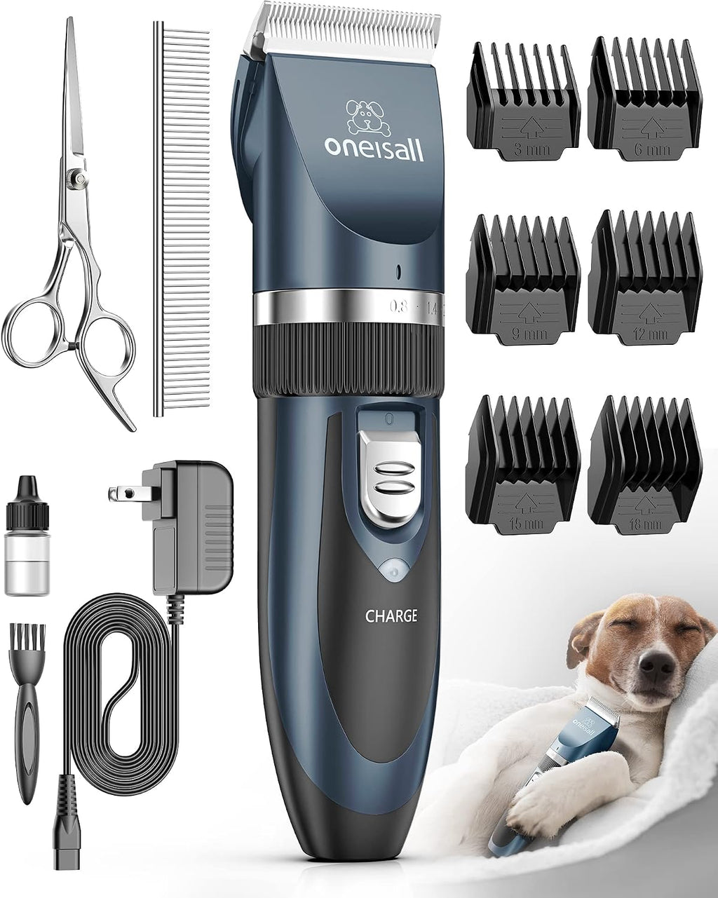 oneisall Dog Clippers Low Noise Grooming Kit for Dogs Cats Pets