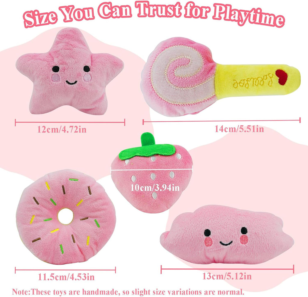 ASOCEA Small Dog Toys 5 Pack, Squeaky Plush Puppy Toys,Pink | Soft Cute Interactive Chew Teething Toys for Small Breed Dogs