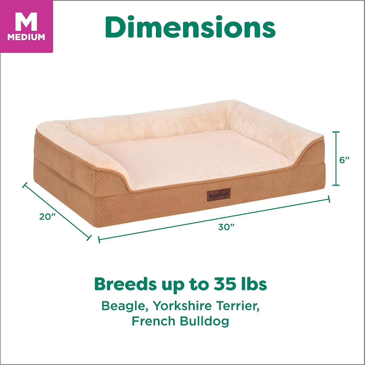 Furhaven Plush & Embossed Velvet Cooling Gel-Top Dreamer Sofa Pet Bed, Cognac, Medium