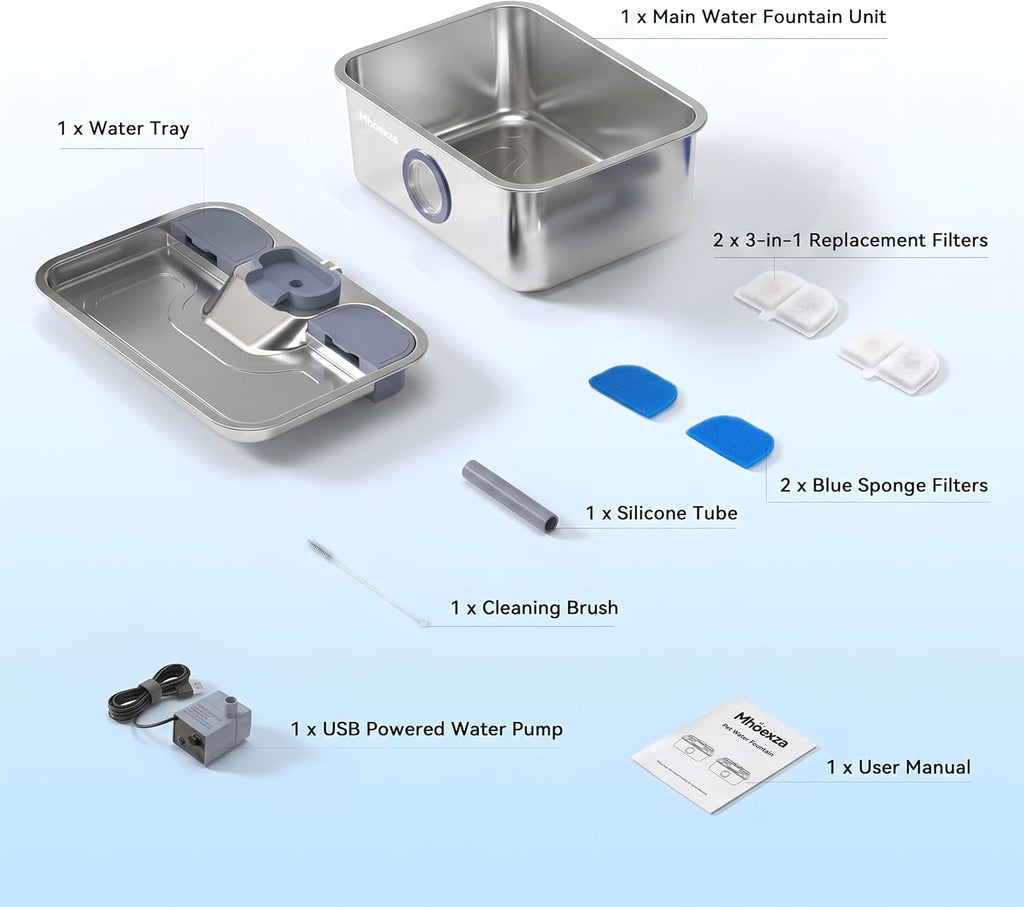 16L/541oz Stainless Dog Water Fountain with Dual‑Set Multi‑Layer Filtration