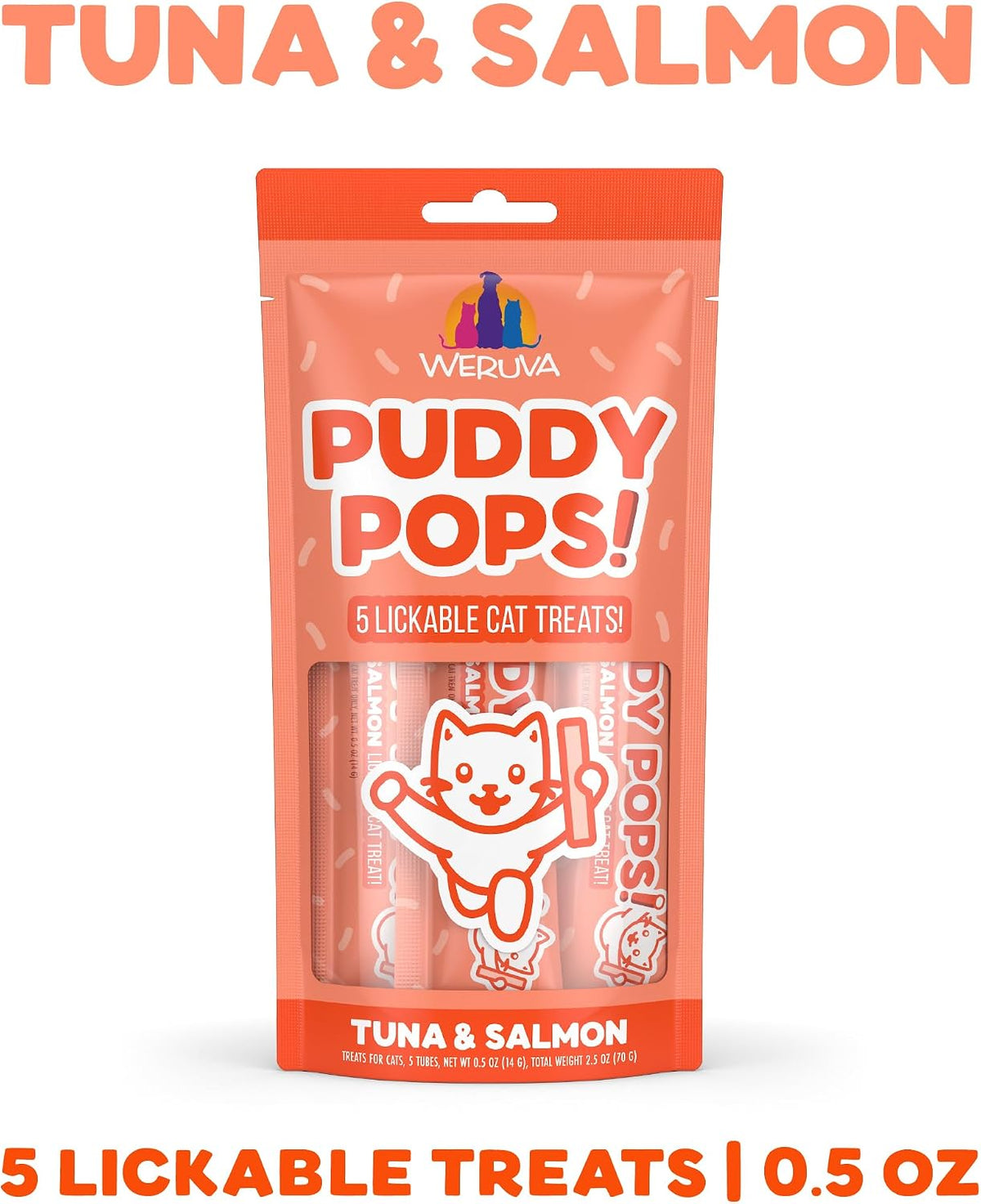 Weruva Puddy Pops, Tuna and Salmon Lickable Cat Treats, 0.5oz Tube, Pack of 5