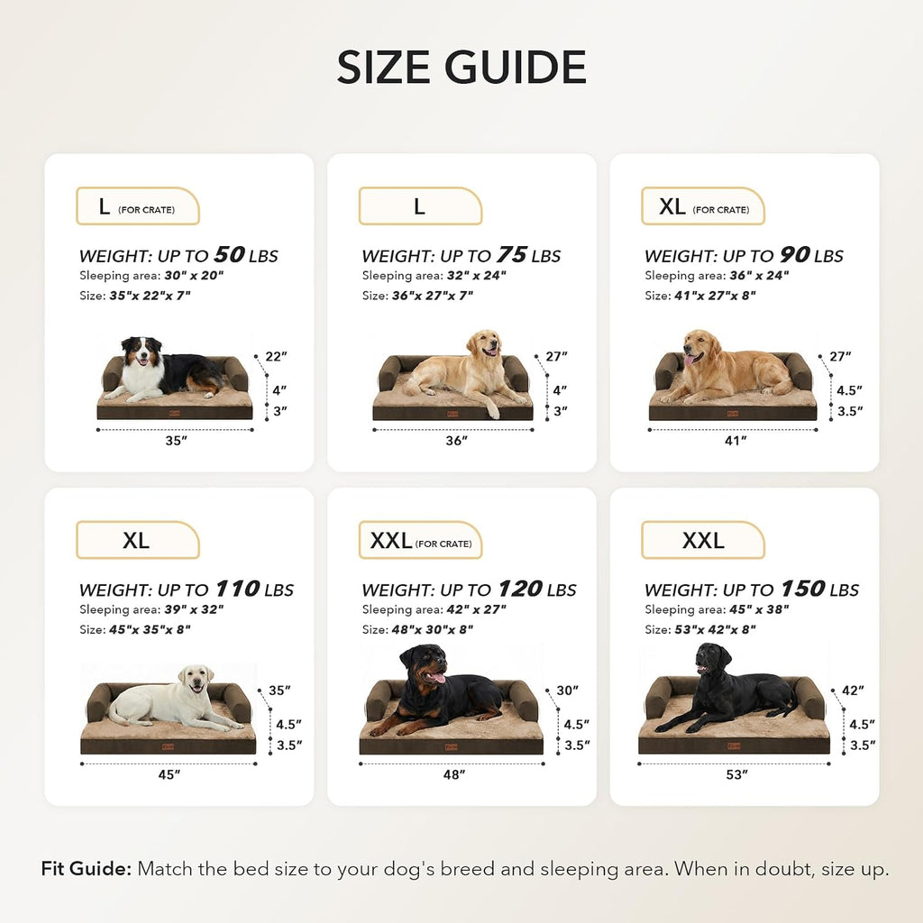 Orthopedic Washable Dog Bed for Extra Large Dogs, 41x27in, Brown