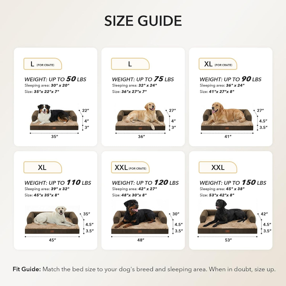 Orthopedic Washable Dog Bed for Extra Large Dogs, 41x27in, Brown