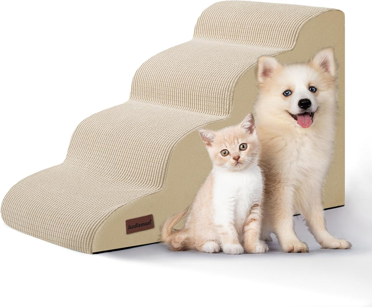 Aodisman Dog Steps for Bed or Couch,4-Step Pet Stairs Ramp for Small Dogs