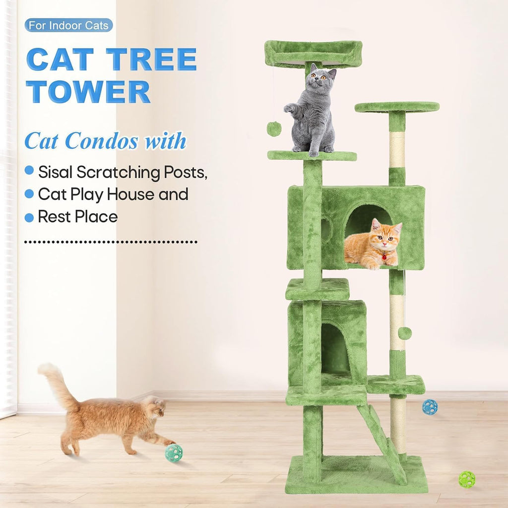 FDW | 70" Cat Tree Tower | Green | Multi-Level Indoor Activity Center